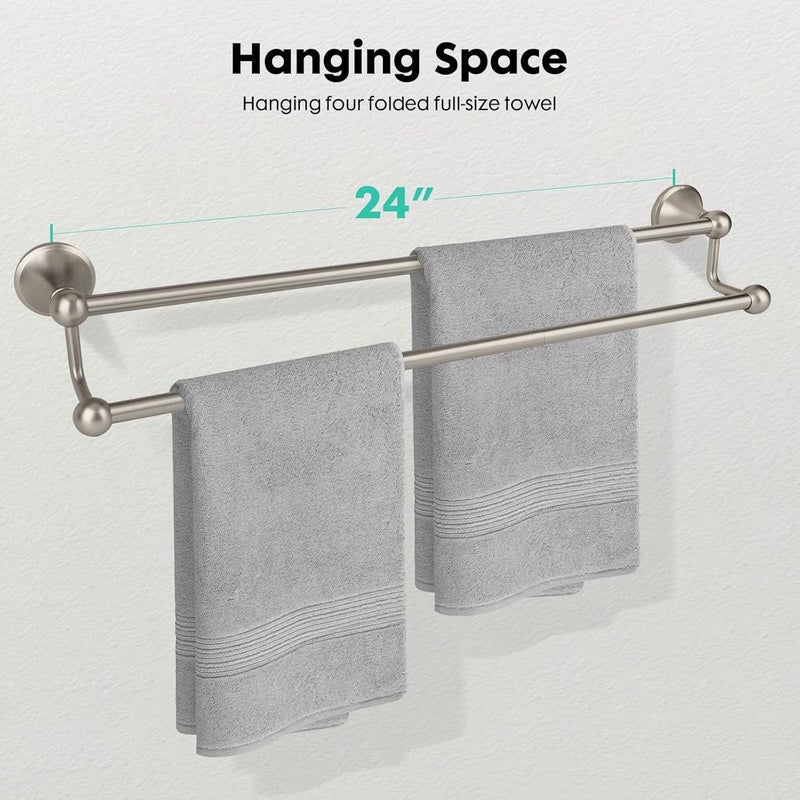 Ntipox Antique Bathroom Double-Towel Bar Brushed Nickel, 24 Inch Towel Racks for Bathroom Wall Mounted,Bathroom Accessories Towel Holder,Bathroom TwoTowel Rod Hanger - Image 2